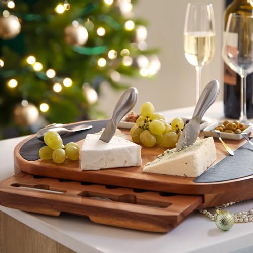 Premium Oval Charcuterie Board Cheese Board Set: Acacia Wood, Stainless Steel Knives - Christmas Gifts for Women, House Warming Gifts Ideas, New Real Life Living