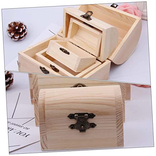 TEHAUX 3pcs Boxes wooden box jewelry organizer tray unfinished wooden jewelry case craft storage strawberry decor DIY wooden wood gifts handmade TEHAUX