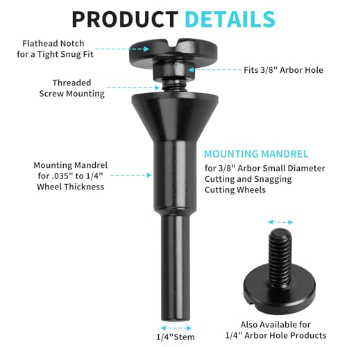 THMMN Cut-Off Wheel Mounting Mandrel for Type 1 Cutting Wheels 3/8" & 1/4" Arbor 1/4" Shank Stem 2 Pack - WoodArtSupply