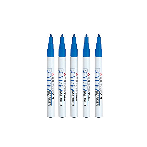 Uni-Paint Oil Based Paint Marker 5 Pens Bundle Set , Multi surface Marking Pen (PX-21) Fine Point Blue Colour Uni-Paint
