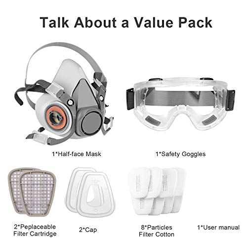 Respirator Mask,Half Facepiece Gas Mask with Safety Glasses Reusable Professional Breathing Protection Against Dust,Chemicals,Pesticide and Organic - WoodArtSupply