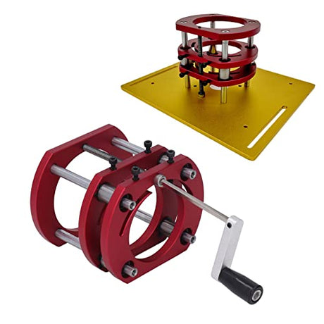 AMONIDA Router Lift, Red Aluminum Alloy Router Lift Base with Stainless Steel Support Rod, 4 Jaw Clamping, for Small Trimming Machines, Small Gong AMONIDA