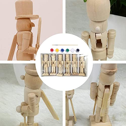 Sizet Unfinished Wood Nutcracker Ornaments Unpainted Mini Wooden Figurines, Set of 6 Sizet