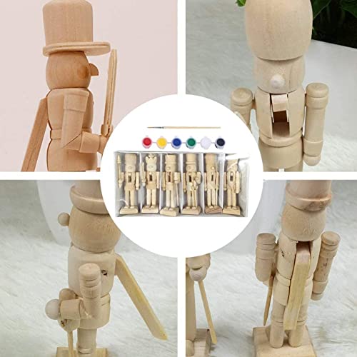 Sizet Unfinished Wood Nutcracker Ornaments Unpainted Mini Wooden Figurines, Set of 6