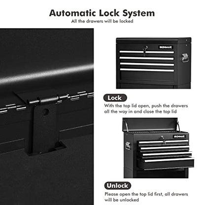 Goplus 6-Drawer Rolling Tool Chest, 3-in-1 Tool Box Organizer w/Auto Locking System & Lockable Wheels & Sliding Drawers & Detachable Top, Tool