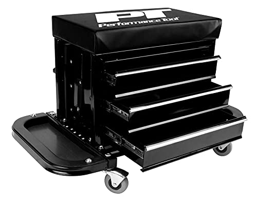 Performance Tool W85025 3-Drawer Rolling Tool Chest Seat With Magnetic Side Trays Performance Tool
