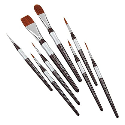 KINGART 1070C Premium Precision Mixed Media Artist Paint Brushes Set of 8, Ergonomic Comfort Short Handle, Oil, Watercolor, Acrylic Painting, Gift