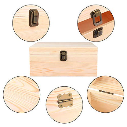 ADXCO 3 Pack Unfinished Wood Treasure Chest Decorative Wooden Box Pine Wood Box with Locking Clasp for Crafts, Art, Hobbies, Projects, Jewelry Box