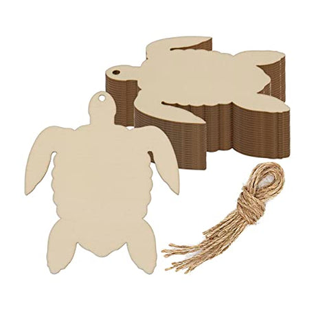 Turtle Wood DIY Crafts Cutouts Wooden Sea Turtle Shaped Hanging Ornaments with Hole Hemp Ropes Gift Tag for Wedding Birthday Sea Animals Themed Party Creaides