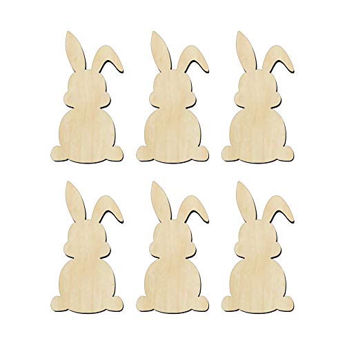 6 Pack of 3 inch Bunny shaped cutouts , Rabbit Wood cutouts, Unfinished Easter Bunny wood cutout, DIY Craft wooden cutout WoodArtSupply