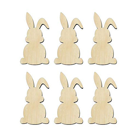 6 Pack of 3 inch Bunny shaped cutouts , Rabbit Wood cutouts, Unfinished Easter Bunny wood cutout, DIY Craft wooden cutout WoodArtSupply