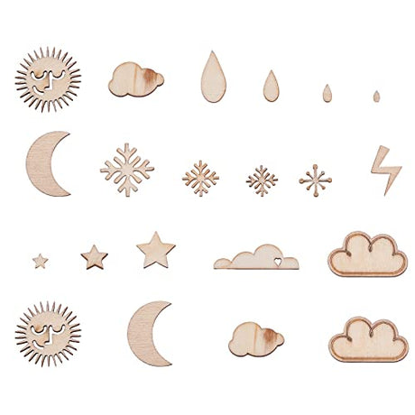 LiQunSweet 100 Pcs Blank Weather Theme Moon Sun Cutouts Unfinished Wooden Filigree Wood Cut Out Slice Pieces Embellishments for DIY Project Home LiQunSweet