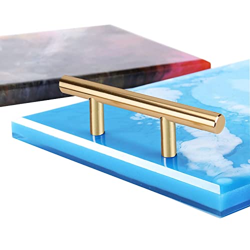 DSHE Silicone Mold Tray Geode 1pcs Agate Platter Molds and 2pcs Gold Handles, Epoxy Resin Casting Molds for Making Faux Agate Tray,Serving Board DSHE