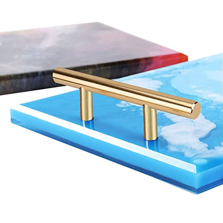 DSHE Silicone Mold Tray Geode 1pcs Agate Platter Molds and 2pcs Gold Handles, Epoxy Resin Casting Molds for Making Faux Agate Tray,Serving Board DSHE