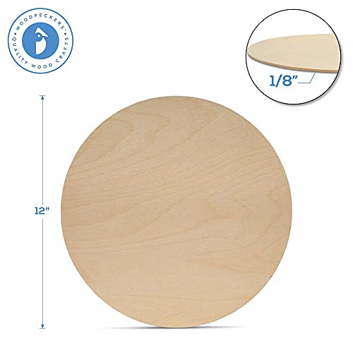 Wood Circles 12 inch, 1/8 Inch Thick, Birch Plywood Discs, Pack of 1 Unfinished Wood Circles for Crafts, Wood Rounds by Woodpeckers