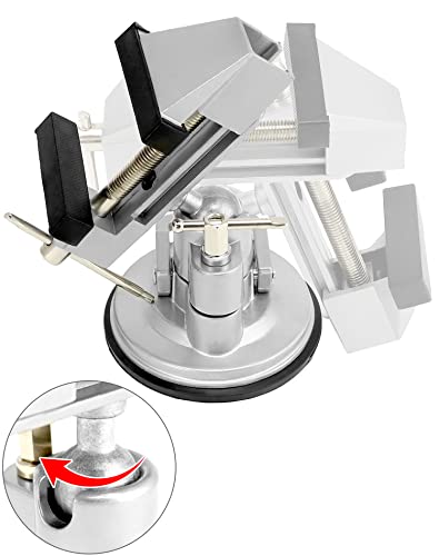 QWORK Portable Vacuum Base Vise with Multi-Angle Rotation - 3.15" Jaw Width Pivots Vise Portable Vacuum Base Vise, for Various Smooth Work Surfaces QWORK