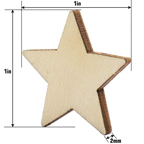 AUEAR, Wood Stars Pieces Cutout Shape Wood Stars Craft for Crafts Arts Sewing DIY Decorating (1 inch, 200 Pack) AUEAR