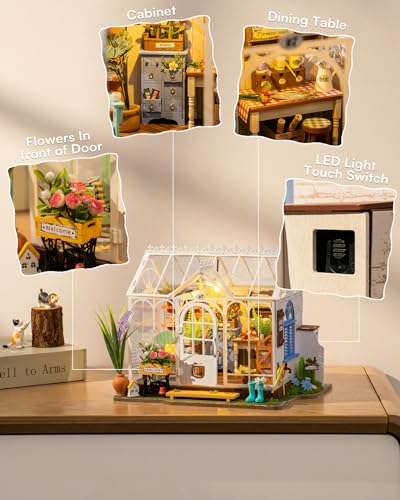 Rowood Wooden Dollhouse DIY Miniature House Kit,Tiny House Kits to Build to Live in,Mayberry Street Craft Model Kits for Adults with LED,Birthday