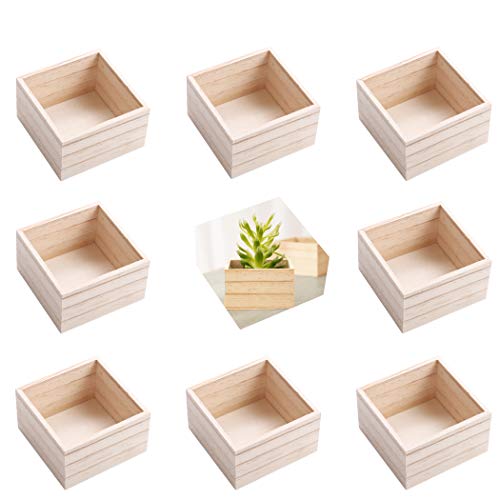 CALPALMY (8-Pack Unfinished Wooden Box, 4" x 4" x 2.3" Small Wooden Boxs for Crafts, Rustic Home Decor, and Wooden Centerpieces for Tables