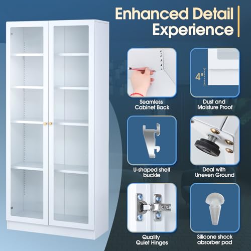 IRONMIX 72" Tall Metal Storage Cabinet with 5 Adjustable Shelves and Acrylic Doors for Home and Office IRONMIX