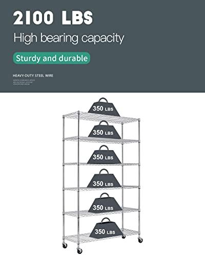 FDW 18x48x82 inch Wire Shelving Unit with Wheels Steel 6 Tier Heavy Duty Layer Rack Storage Metal Shelf Garage Organizer Wire Rack Shelving - WoodArtSupply