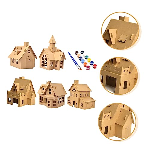 Toyvian 5 Sets Christmas Cookie House 3D Gingerbread House Cardboard City House Unfinished Xmas House Xmas Homemade Hut Wooden Christmas Village