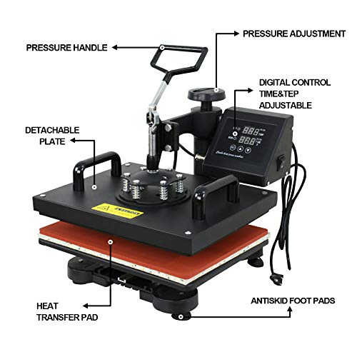 ZENY Heat Press Machine for T Shirt, 5 in 1 Combo Multifunctional Swing Away Clamshell Printing Sublimation Heat Press Transfer Machine for Plate Cap