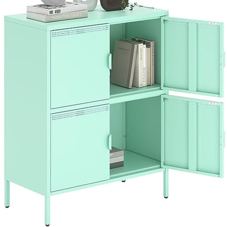 COFaR Metal Locker Storage Cabinet with 4 Doors & Legs,Office Storage Locker Cabinet,Metal Cabinet,Locker Dresser Cabinet for Home Office (Green) COFaR