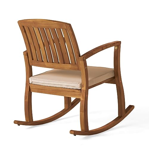 Christopher Knight Home Selma Acacia Rocking Chair with Cushion, Teak Finish - WoodArtSupply