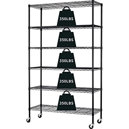 HCY 6-Tier Storage Shelf Heavy Duty Shelving Unit NSF Height Adjustable Metal Rack with Wheels for Laundry Bathroom Kitchen Garage Pantry HCY