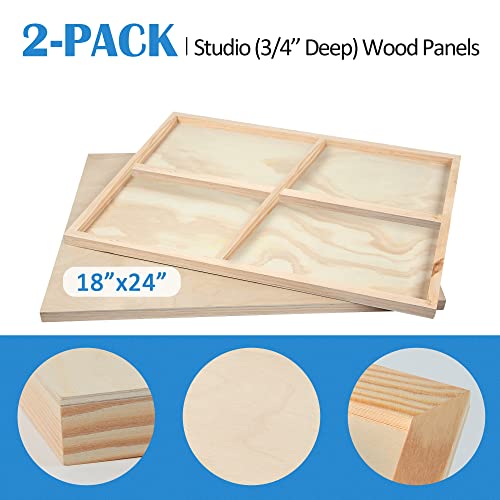Unfinished Birch Wood Canvas Panels Kit, Falling in Art 2 Pack of 18x24’’ Studio 3/4’’ Deep Cradle Boards for Pouring Art, Crafts, Painting, and More