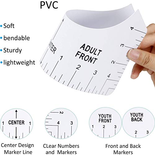 BIHRTC 8PCS T-Shirt Ruler Guide Alignment Tool PVC T Shirt Ruler to Center Designs for Vinyl Placement Heat Press with 3PCS Sewing Mark Chalk Pencil - WoodArtSupply