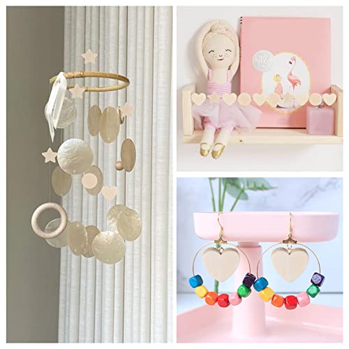 OLYCRAFT 150Pcs Natural Wood Beads Star Wood Beads Heart Round Unfinished Wooden Loose Beads Spacer Beads with Hole for Craft DIY Jewelry Making - 3 OLYCRAFT