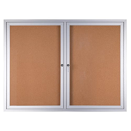 WorkPro® Enclosed Double-Door Cork Bulletin Board, 36" x 48", Aluminum Frame With Silver Finish WorkPro