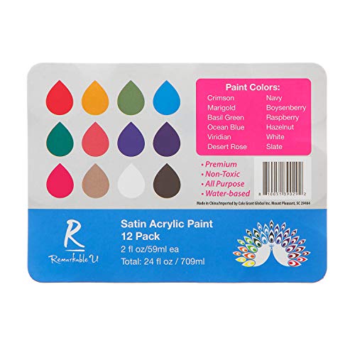 Acrylic Paint Set Value Pack of 12 Basic Colors | Craft Painting Kit with 2 oz Squeeze Bottles for Beginners, Artists, Professionals | Non-Toxic - WoodArtSupply