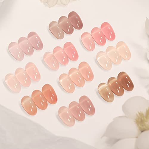SHOYUM Jelly Pink Gel Nail Polish Set of 10 Colors Nude Gel Polish Kit UV LED Soak Off Nail Polish Gel Home DIY Manicure Nail Art Salon Varnish SHOYUM