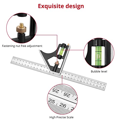 XUNTOP Miter Saw Protractor+12 Inch/300mm Combination Square Carpentry Tools Miter Protractor Carpenter Square Set for Accurate and Adjustable - WoodArtSupply