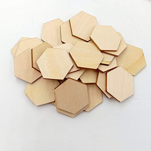 EXCEART 50Pcs 50MM Wooden Pieces Hexagon Wood Shape Unfinished Hexagon Cutout Shapes DIY Craft Project Ornaments Decorations EXCEART