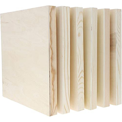 6 Pack Unfinished Square Wood Panels for Painting, 12x12 Wooden Canvas Boards for Crafts