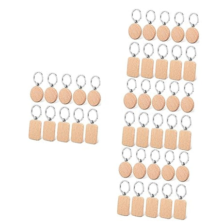 KALLORY 40 Pcs Wooden Keychain Unfinished Wood Key Tag Key Ring Blanks Tags Wood Crafts to Paint Keychain Blanks Unfinished Wood Keyring Blank Wooden KALLORY