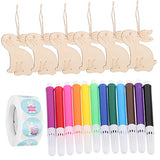 SEWOART 1 Set Wooden Painting Toy Unfinished Wood Bunny Chips Wood Cutouts Unfinished Bunny Wood Slices Easter Party Hanging Ornament Easter Chips SEWOART