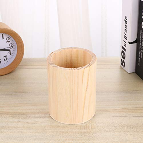 Didiseaon 2 Pcs Unfinished Wooden Pencil Holder Container Wood Desk Pen Holder Stand Pencil Cup Makeup Brush Holder Stationery Storage Box Case