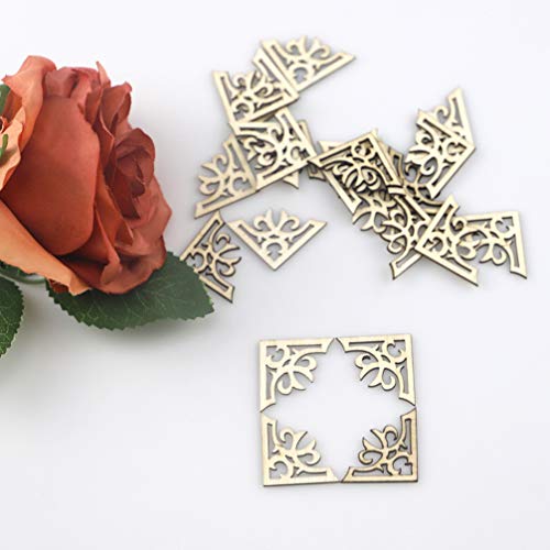 Exceart 100pcs Unfinished Wood Slices Wooden Book Corner Protectors DIY Craft Wood Embellishments for Scrapbooking Album Menu Home Wedding Decoration EXCEART