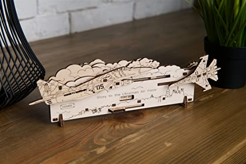 UGEARS Ghost of Kyiv Attacks 3D Wooden Puzzle - Wooden Mechanical Model Kit to Build - DIY Constructor with Gear Mechanism - Brain Teaser Building - WoodArtSupply