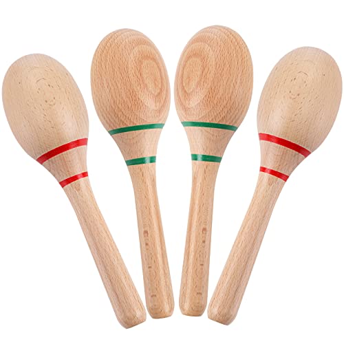 Foraineam 4 Pieces Maracas 8 inch Wooden Hand Percussion Rattles, Beech Wood Rumba Shakers Noisemaker Party Favors Supplies Musical Instrument for Foraineam