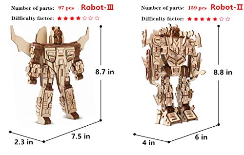 3D Wooden Robot Puzzle, 4 Piece Set Wood Crafts DIY Assembly Robot Puzzle - Wooden Robot Model Kits - Robot Toys for Adults Teens Boys Kids Birthday - WoodArtSupply