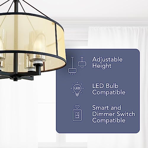 Elk Home Diffusion 4-Light Chandelier - in Oil Rubbed Bronze Finish, with Beige Organza with Mercury Glass Inner Shade, Transitional Style - WoodArtSupply