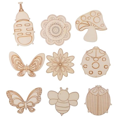 hobbyhub 30Pcs Animal and Plants Unfinished Wooden Slices,Butterfly Flower Bee Shape Blank Wood Paint Cutouts Ornaments for DIY Paint Crafts,Home - WoodArtSupply