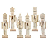 RCFINE 6Pcs Christmas Wooden Unfinished Nutcracker Figurines DIY Blank Unpainted Nutcracker Puppet Nutcracker Craft for Christmas Decoration (Blank RCFINE