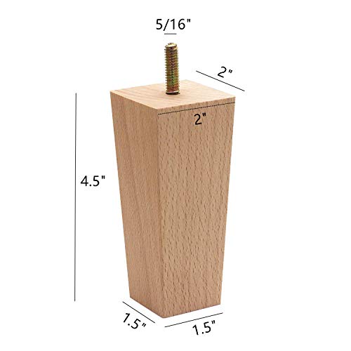 WEICHUAN Tapered Solid Beech Wood Replacement Sofa Couch Chair Ottoman Loveseat Coffee Table Cabinet Wood Furniture Feet Furniture Wood Legs(4.5" Set WEICHUAN